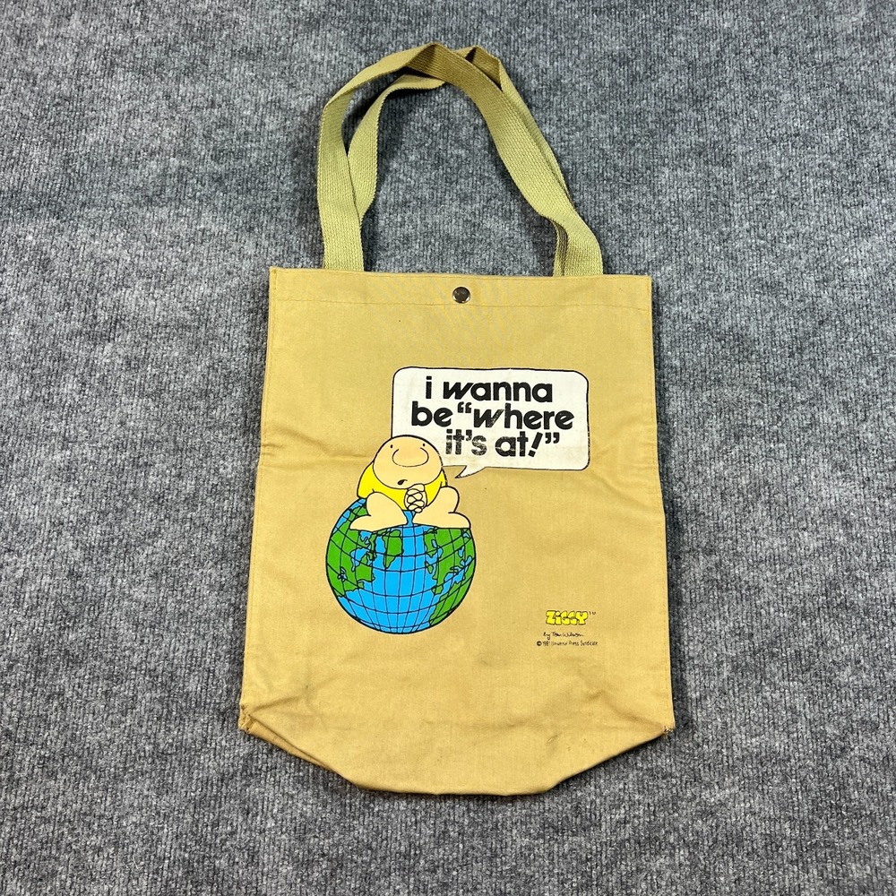 VTG Universal Press Syndicate Beige Ziggy By Tom Wilson Cartoon Graphic Tote Bag